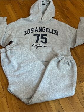 Zara Kids Gray Heather 'Los Angeles 75' Jogger Set